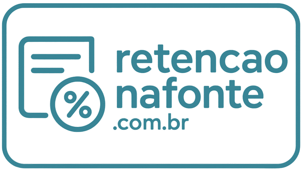 Logotipo com design estilizado em azul, composto por um ícone de documento à esquerda com duas linhas horizontais e um símbolo de porcentagem dentro de um círculo, sugerindo temática tributária ou financeira. À direita, o texto “retencao nafonte .com.br” aparece em letras minúsculas e fonte sem serifa, transmitindo clareza e profissionalismo. Todo o conteúdo está contido dentro de uma borda retangular com cantos arredondados, reforçando a identidade visual do site voltado à retenção de impostos na fonte no contexto brasileiro.